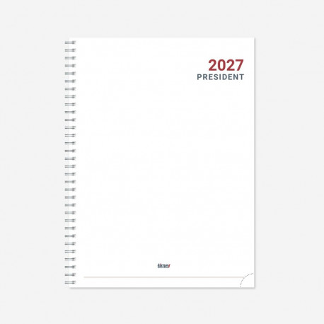 Raamatkalender A4 PRESIDENT Spiral, valge, nädala sisu vertikaalne, plastkaantega, spiraalköide 2027