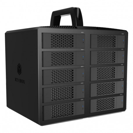 Box 10-kohaline korpus 2,5"/3,5" SATA HDD-dele, host USB 3.2 Gen 2, Single Mode, USB-C–C hostikaabel