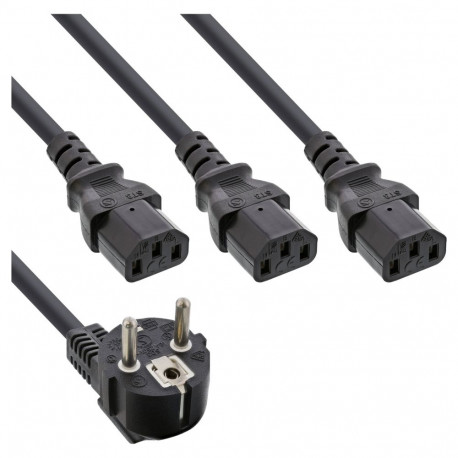 "INLINE Netz-Y-Kabel 1x Schukostecker auf 3x Kaltgeraetestecker 2m auf 1m 2m und 3m schwarz"