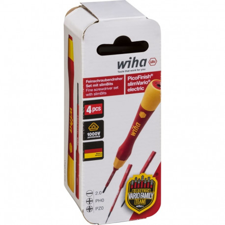 Schraubendreher mit Bithalter-Set PicoFinish electric slimVario (rot/gelb, 4-teilig, mit slimBits)