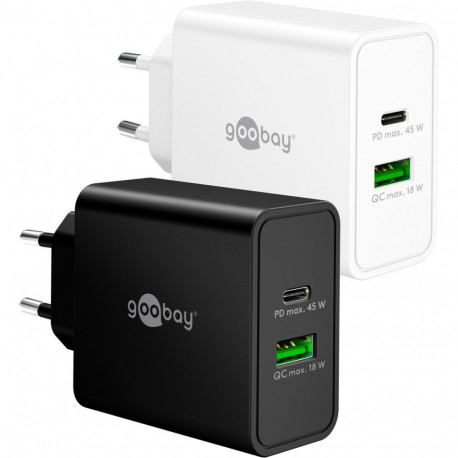 Goobay USB-C PD GaN kahe pordiga kiirlaadija 45W, valge