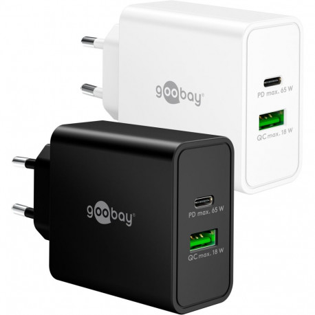 Goobay kiirlaadija 65W USB-C PD GaN kahe pordiga, must