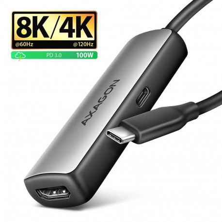 Axagon RVC-HI8KPD  USB-C - HDMI 2.1 adapter  8K/60Hz  4K/144Hz  HDR10+  PD100W