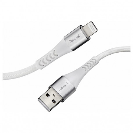 "Intenso USB-Kabel A315L Nylon 1,5m weiß, USB-A und Lightning Anschluss, max. 12 Watt"