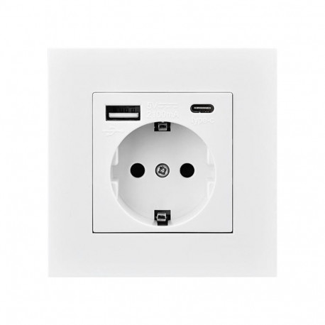 Ühekohaline Schuko-pistikupesa 2P+Z USB-A+C-ga