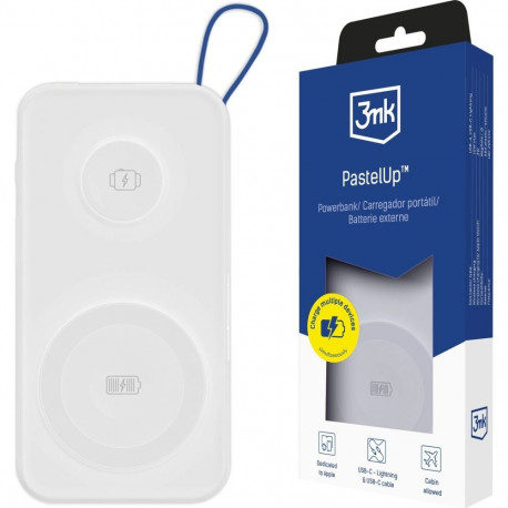 3mk akupank PastelUp 10000mAh 22.5W MagSafe QI USB-A USB-C Lightning, valge