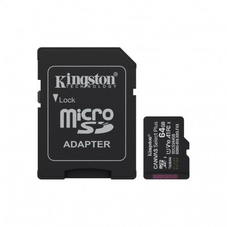 Kingston Technology 64GB microSDXC Canvas Select Plus Gen3 100MB/s A1 Card + Adapter
