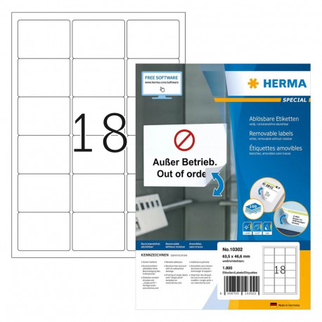 "HERMA Etiketten A4 weiß 63,5x46,6 mm ablösb. Papier 1800 St."