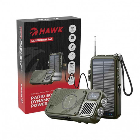 Hawk HWRDI440GN Radio Solar Dynamo With Powerbank, Black