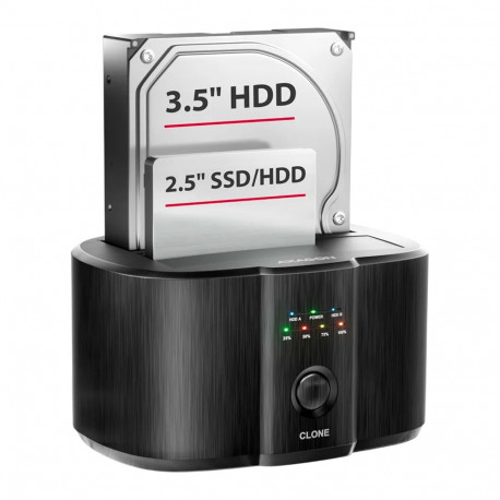 USB-C 5Gbps docking station for 2x 2.5"/3.5" SSD/HDD with disk cloning function without PC