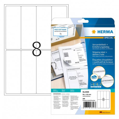 HERMA postitussildid SPECIAL 50,0x142,0mm, valged