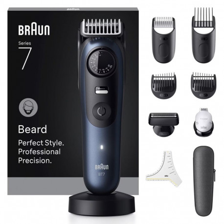 Braun habemetrimmer BeardTrimmer 7 BT7540, akutoitega 40 2cm, märg- ja kuivkasutuseks, must, sinine