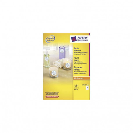 Avery Round labels, round, white, All printer types, permanent, Ø 60 mm