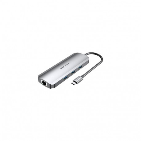 Vention Multi-function USB-C to HDMI/USB3.0x3/RJ45/SD/TF/TRRS 3.5mm/PD Docking Station 0.15M Gray Al
