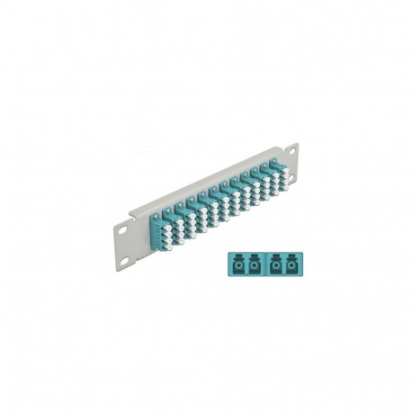 DeLOCK 10″ Fiber Optic Patch Panel 12 Port LC Quad aqua 1U grey
