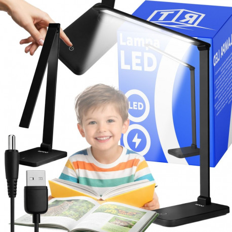 Lampka led biurkowa szkolna na biurko dotykowa 5 barw 5w ściemniana usb -e147-1 czarny
