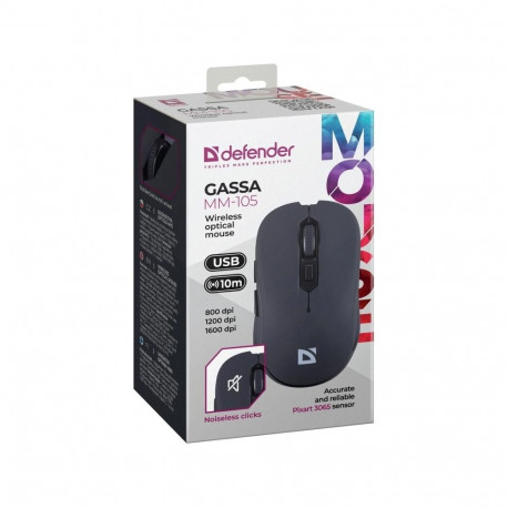 Wireless Mouse - Defender Gassa MM-105 RF Silent 1600 DPI Black