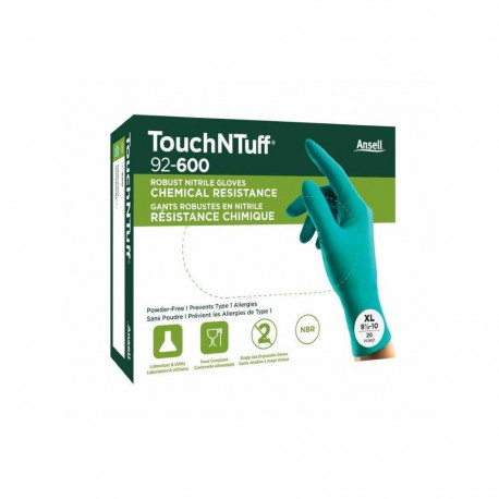 Disposable nitrile gloves Ansell TouchNTuff 92-600, 0,12mm thick, size L (8,5-9), smooth palm, green