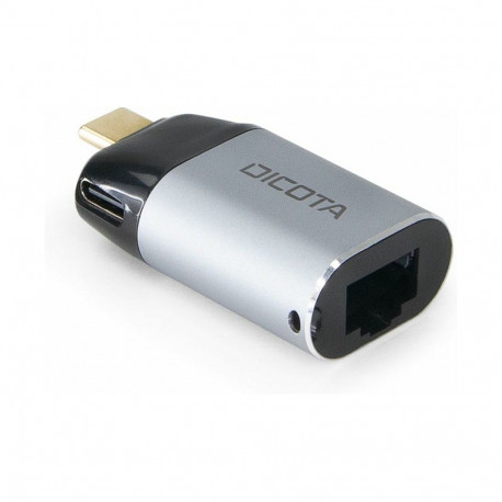Dicota USB-C–Etherneti miniadapter PD-ga (100W), hõbedane