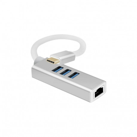 "helos HUB, USB 3.1 Type-CSt. /3x USB+RJ45 Gigabit Ethernet, PREMIUM, silber"