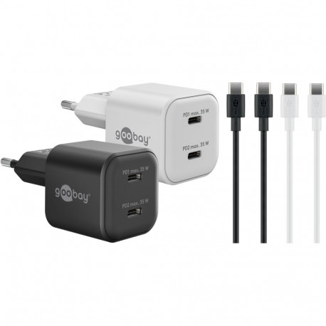 Goobay laadimiskomplekt 35W Twin Power Set 2x USB-C laadijat 2x USB-C kaablit