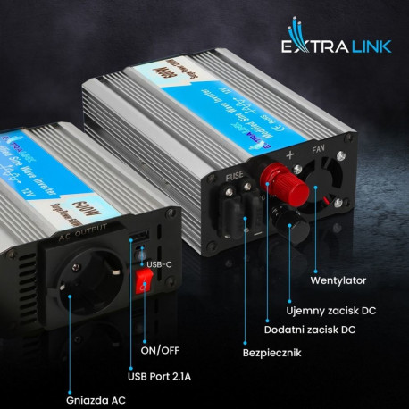 Extralink OPIM-600W | Voltage converter | car 12V, 600W modified sine wave