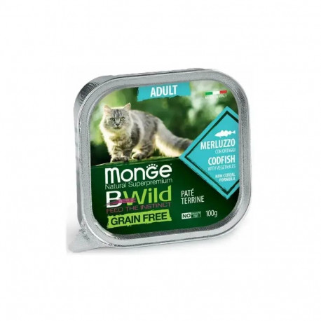 Monge Cat BWild Grain Free Adult Pate Codfish with Vegetables — complete grain-free wet pâté food wi