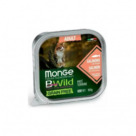Monge Cat BWild Grain Free Adult Pate Salmon with Vegetables — complete grain-free wet pâté food wit
