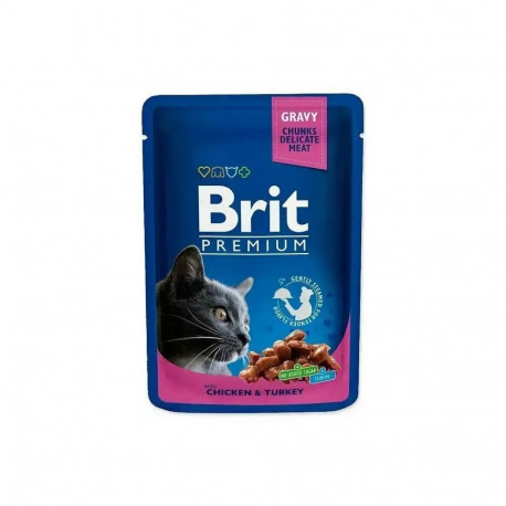 Brit Premium Chicken & Turkey 100 g — complete wet food for adult cats with chicken and turkey