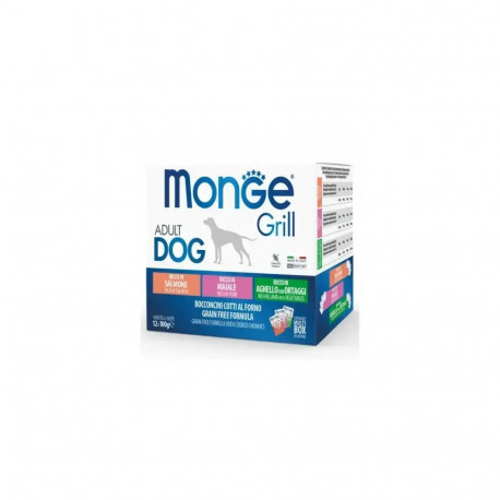 Monge Dog Grill Pouches Multipack Lamb with Vegetables, Pork, Salmon 12 × 100 g — wet food multipack