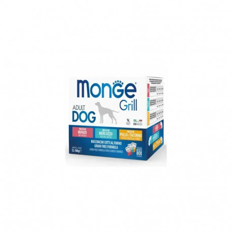 Monge Dog Grill Pouches Multipack Chicken and Turkey, Beef, Codfish 12 × 100 g — wet food multipack 