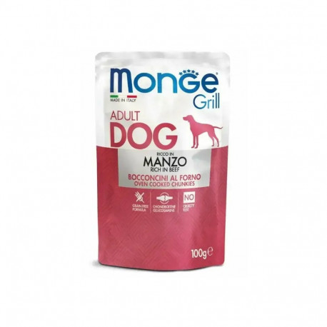 Monge Dog Grill Pouch Adult Chunkies Rich in Beef 100 g — complete wet food for adult dogs with beef