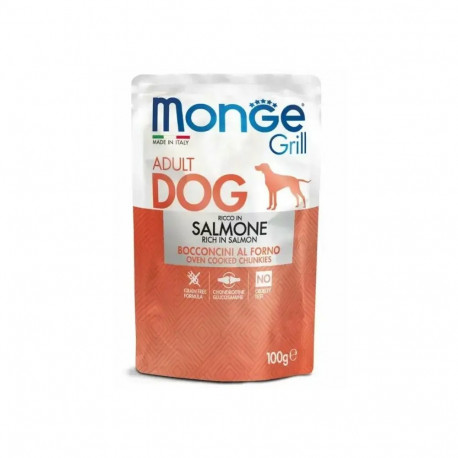 Monge Dog Grill Pouch Adult Chunkies Rich in Salmon 100 g — complete wet food for adult dogs with sa