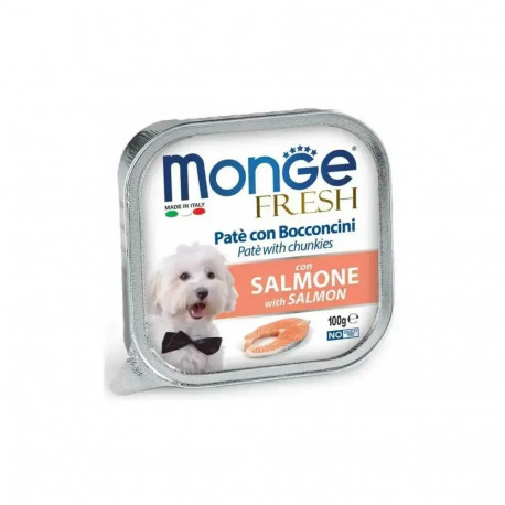 Monge Dog Fresh Pate and Chunkies with Salmon 100 g — complete wet food for dogs with salmon, pate w