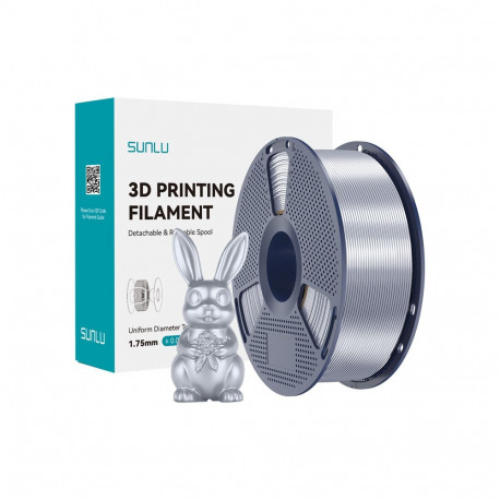 3D Printer Filament - Sunlu PLA+ Silk Silver, 1.75 mm, High Dimensional Accuracy, Glossy Finish