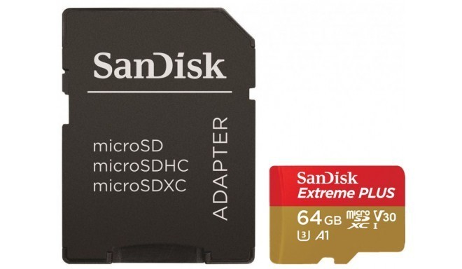 SanDisk atmiņas karte microSDXC 64GB Extreme Plus A1 + adapteris