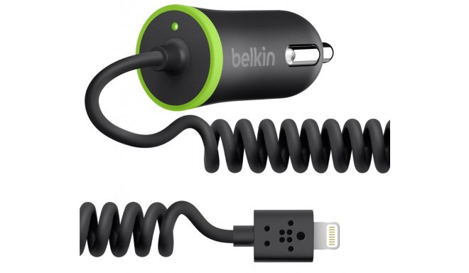 Belkin Car Charger 2,1 A with fix Lightning Coiled Cord black