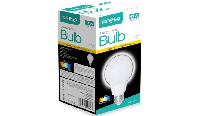 Omega energy saving bulb E27 11W 2700K Globe (41186)
