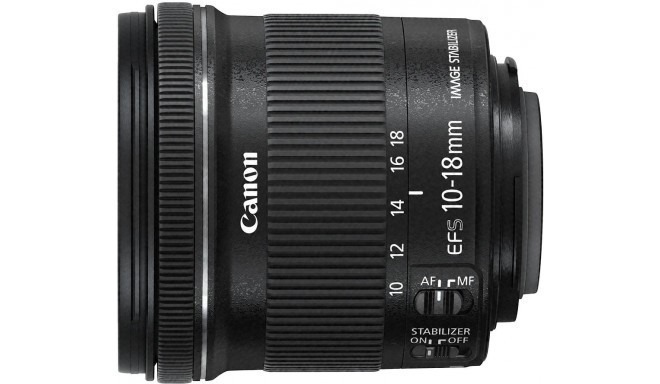 Canon EF-S 10-18mm f/4.5-5.6 IS STM objektīvs + EW-73C objektīva pārsegs + tīrīšanas drāna