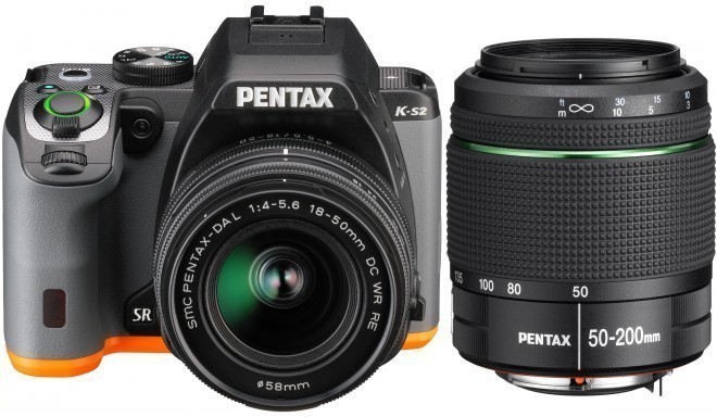 Pentax K-S2 + 18-50мм WR + 50-200мм WR Kit, чёрный/оранжевый