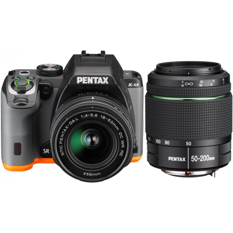 Pentax K-S2 + 18-50мм WR + 50-200мм WR Kit, чёрный/оранжевый