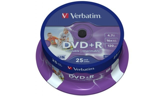 Verbatim DVD+R AZO Printable 4,7GB 16x 25tk tornis