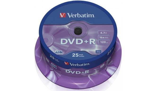 Verbatim DVD+R Matt Silver 4,7GB 16x 25gb. spindle iepakojumā
