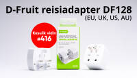 Kasulik vidin #416: D-Fruit reisiadapter DF128, mis töötab 150+ riigis üle maailma